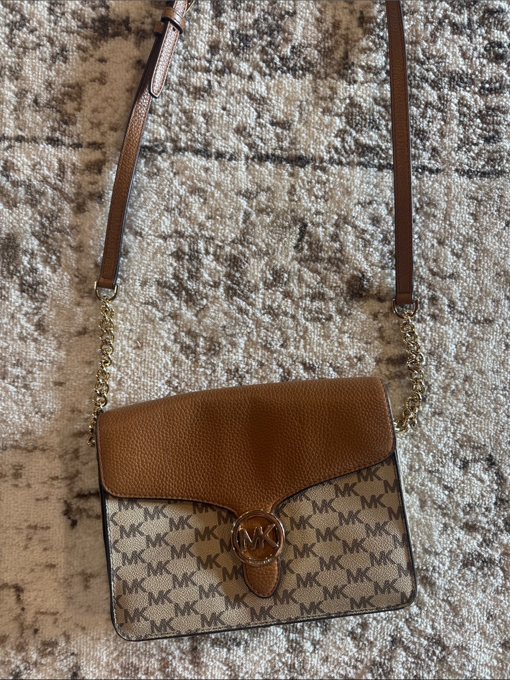 Michael Kors Brown MK Logo Crossbody with Gold Hardware